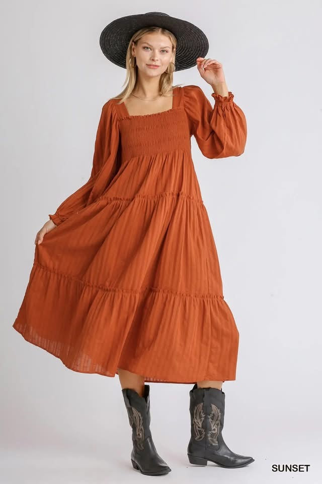 Umgee Smocked Midi Dress, Sunset