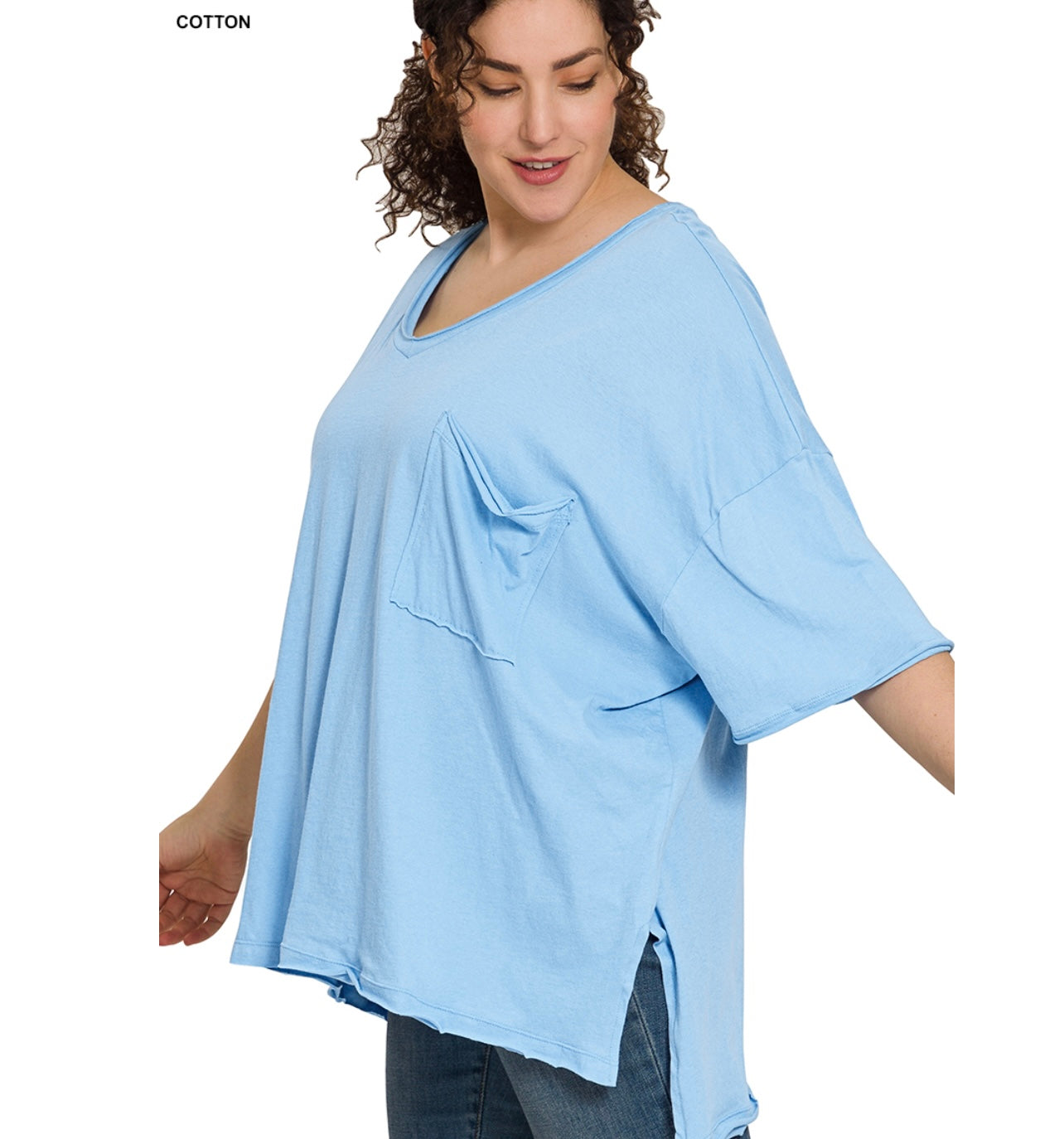 Kathy Oversized Raw Edge Top, Spring Blue