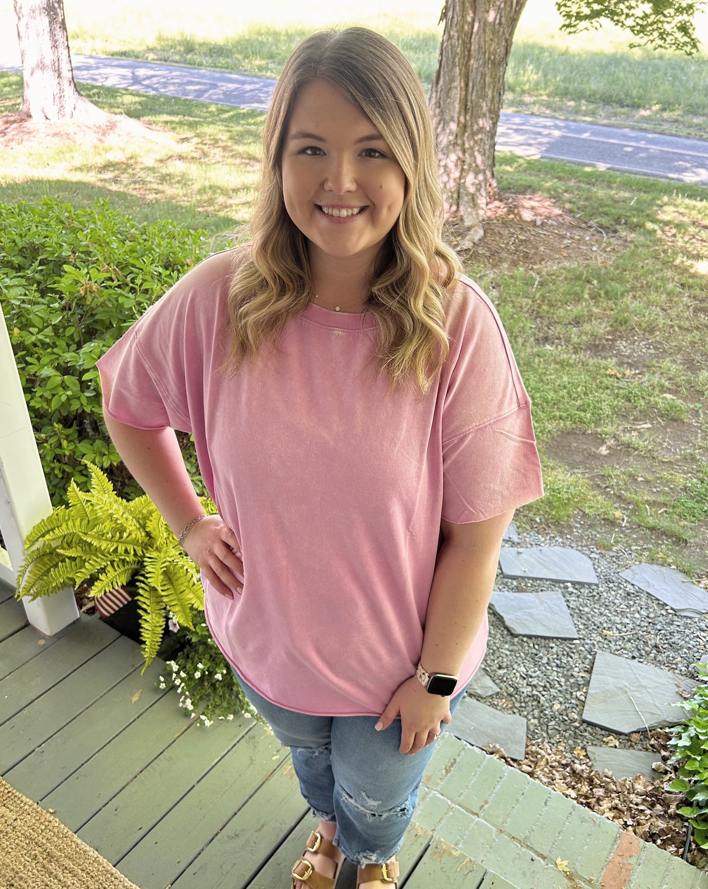 Jessica Acid Wash Top, Mauve