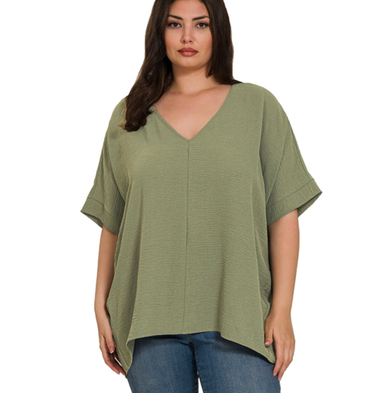 Crystal Airflow V Neck Top, Olive
