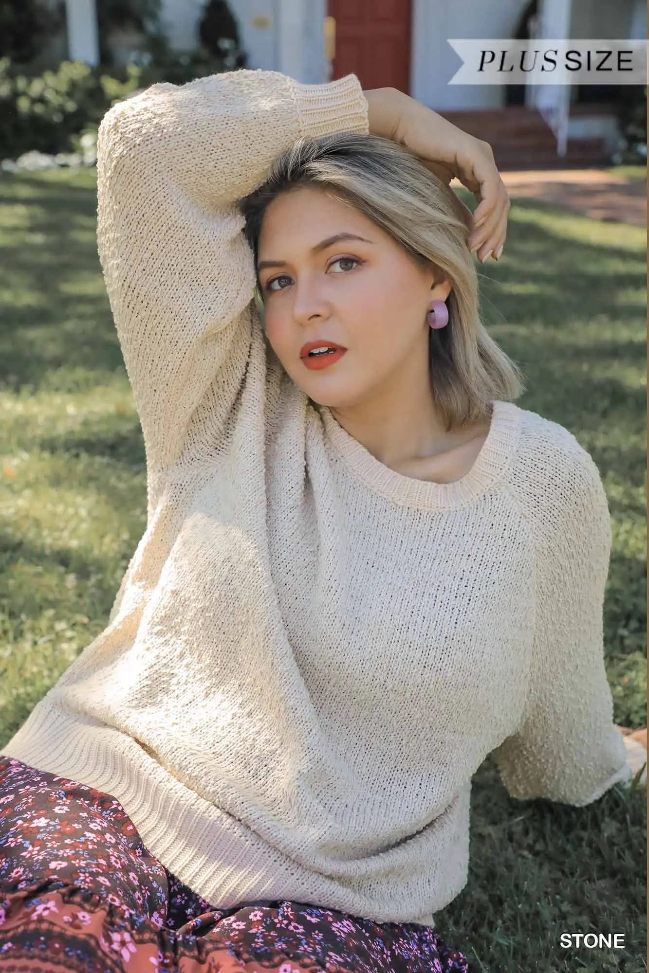 Umgee Popcorn Sweater, Stone