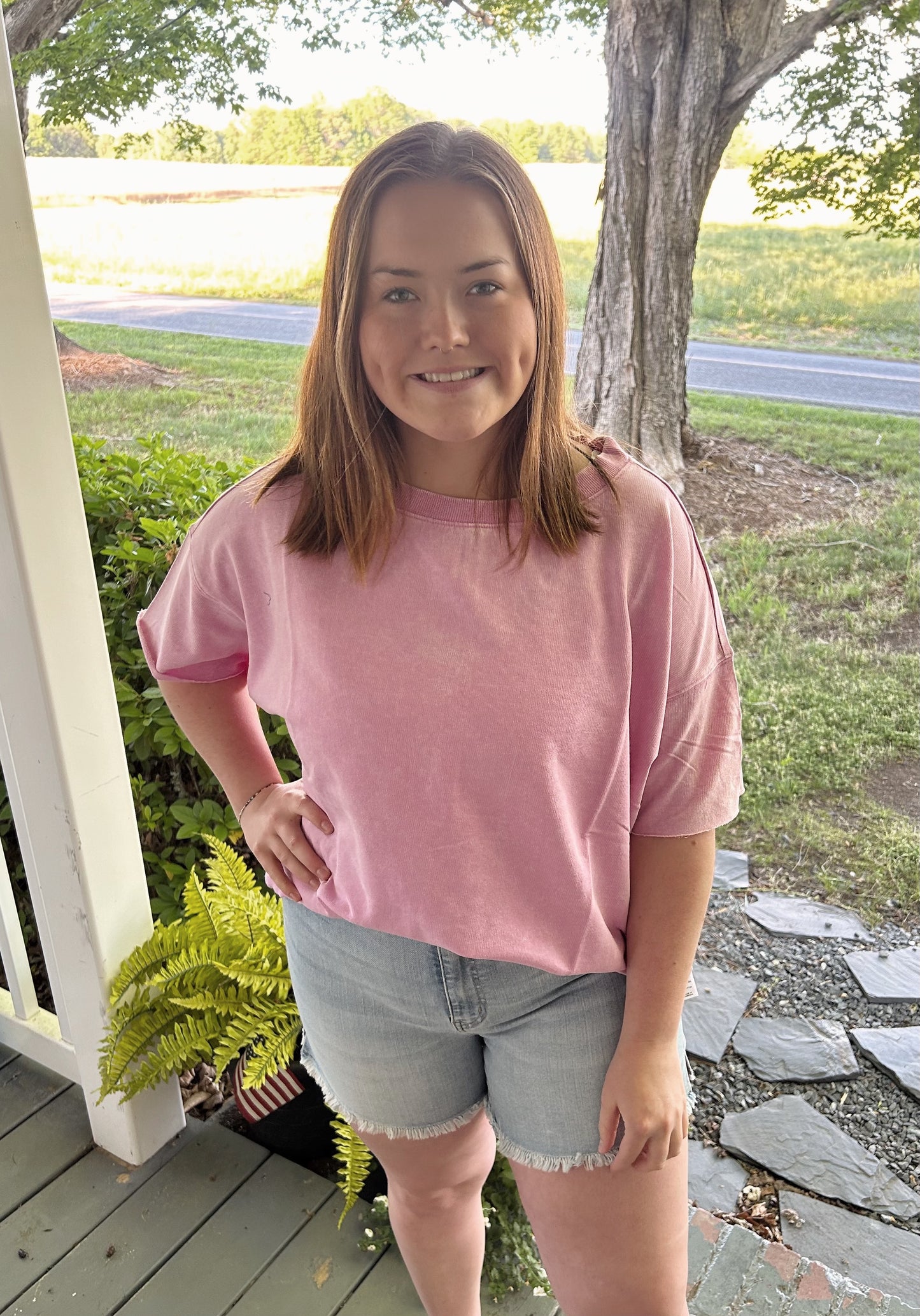 Jessica Acid Wash Top, Mauve