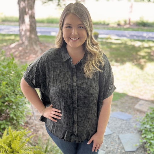Umgee Cotton Gauze Mineral Wash Button Down Top