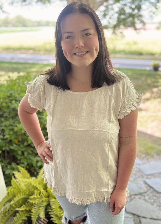 Umgee Linen Blend Mixed Print Top