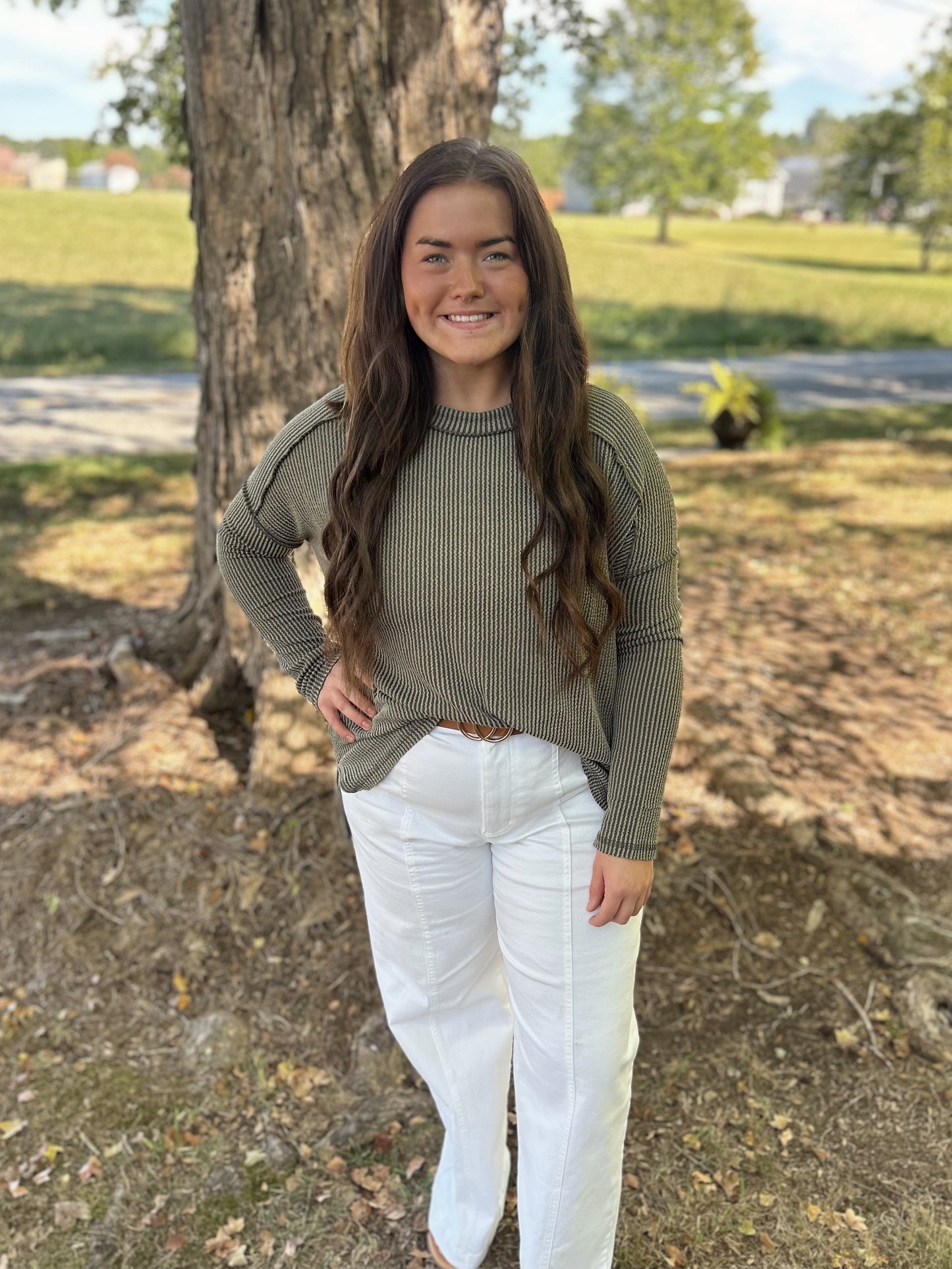 Effortless Ribbed Top, Olive