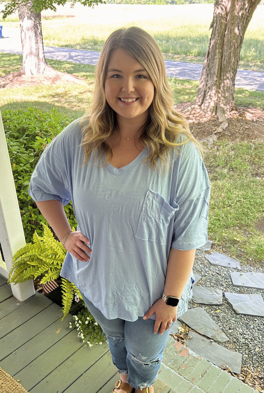 Kathy Oversized Raw Edge Top, Spring Blue