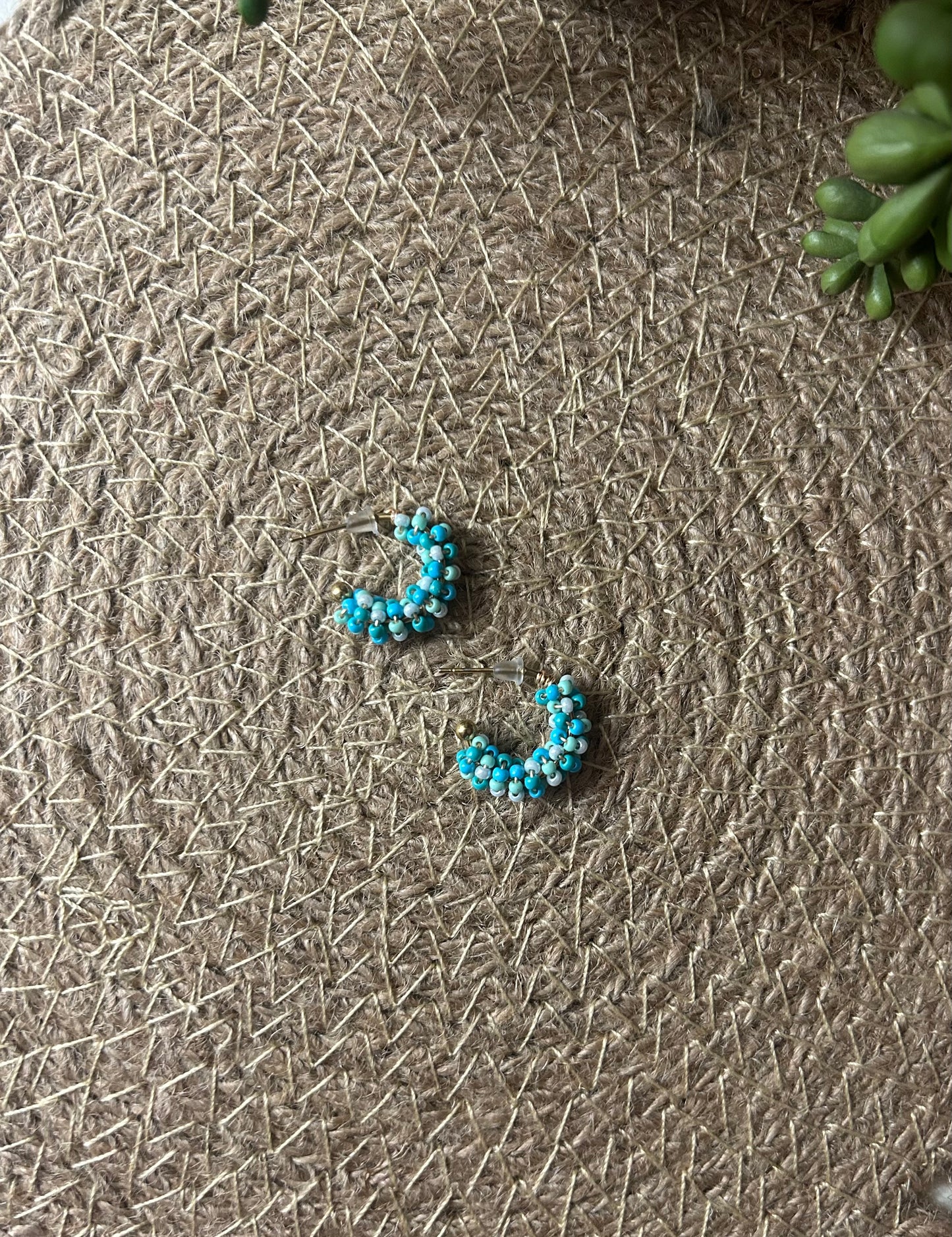 Victoria Mixed Beaded Hoop Earrings, Blue