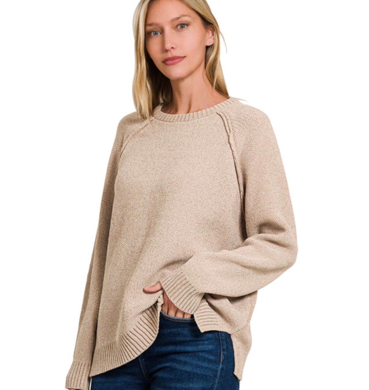 Callie Chenille Raglan Sweater, Heather Cocoa