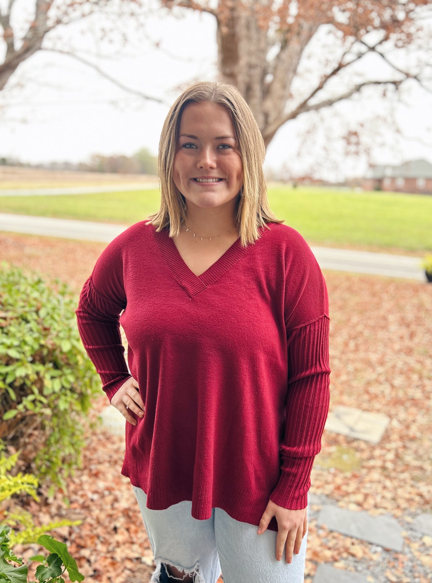 Wendy V Neck Sweater, Cabernet