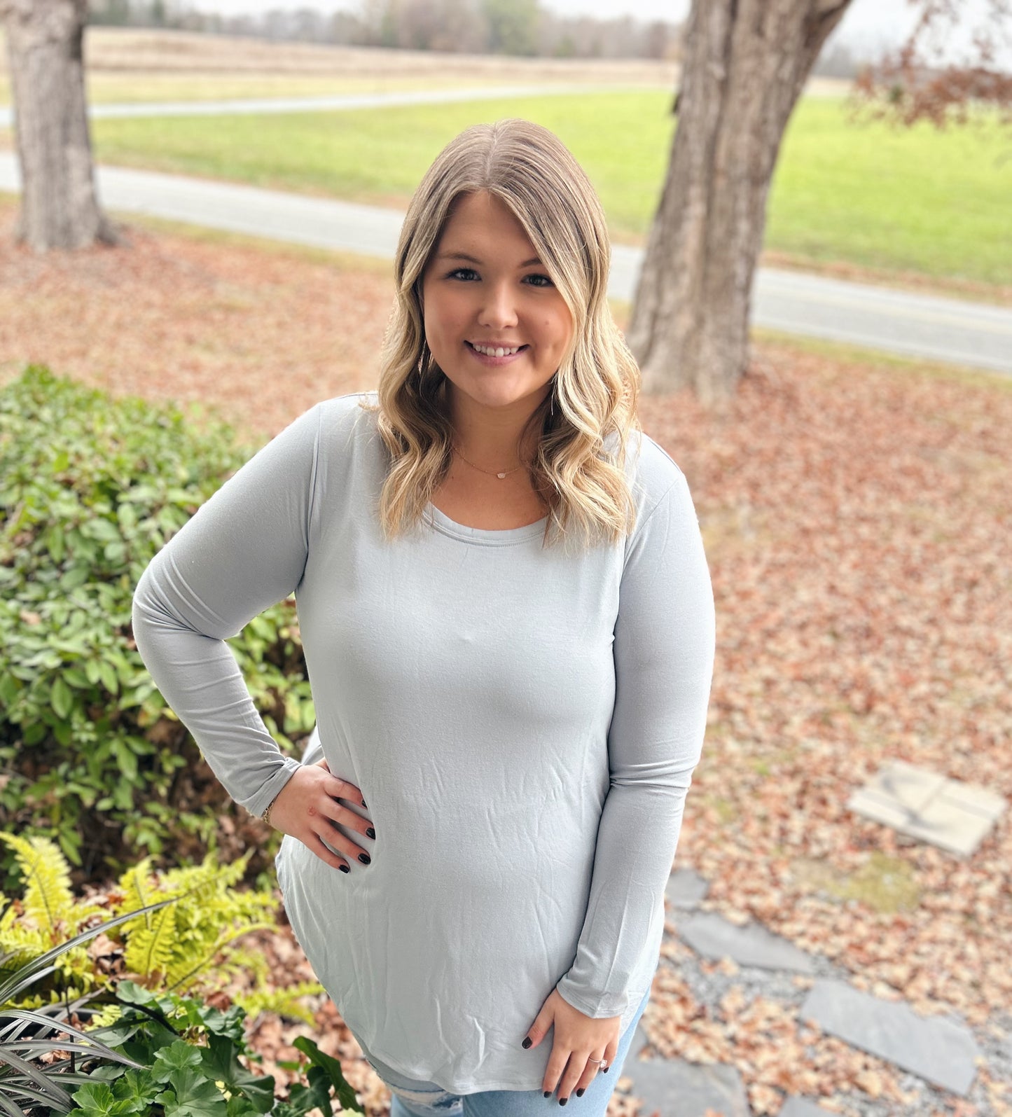 Angie Long Sleeve Top, Grey Mist