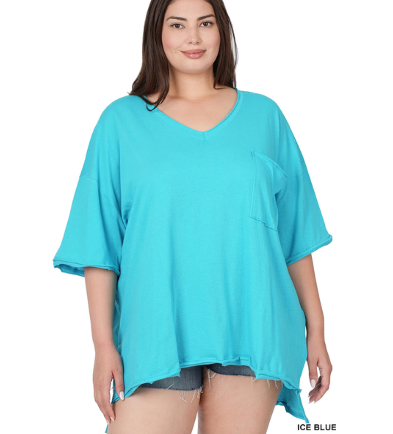 Cindy Oversized Raw Edge Top, Ice Blue