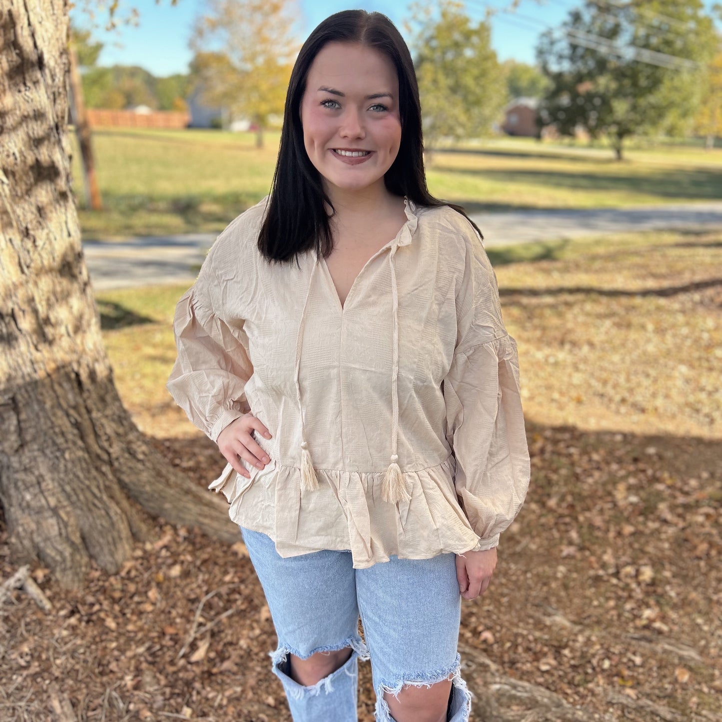 Umgee Babydoll Top, Stone