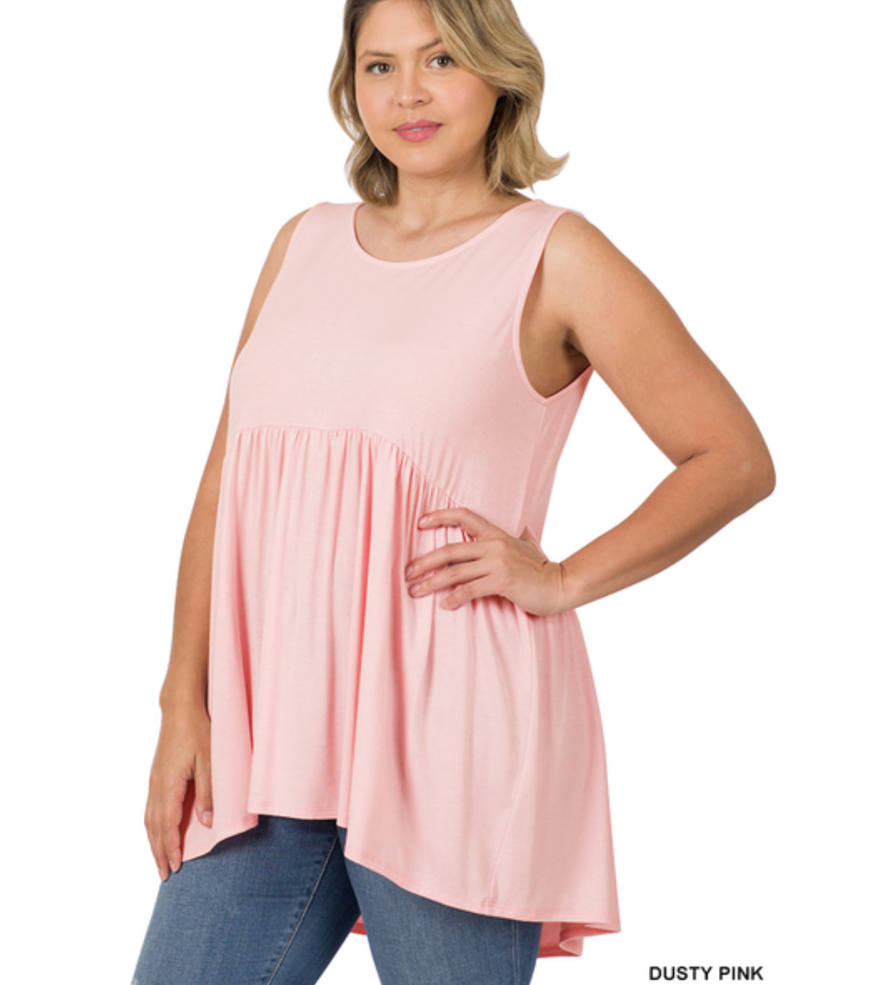 Evelyn Babydoll Tank, Dusty Pink