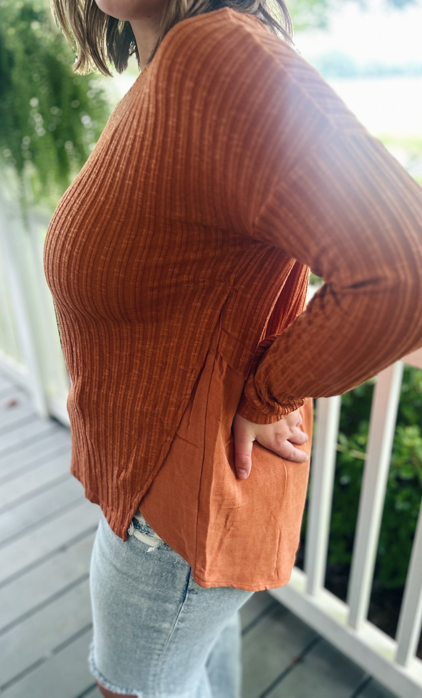 Brittany Ribbed Knit Top, Sunset