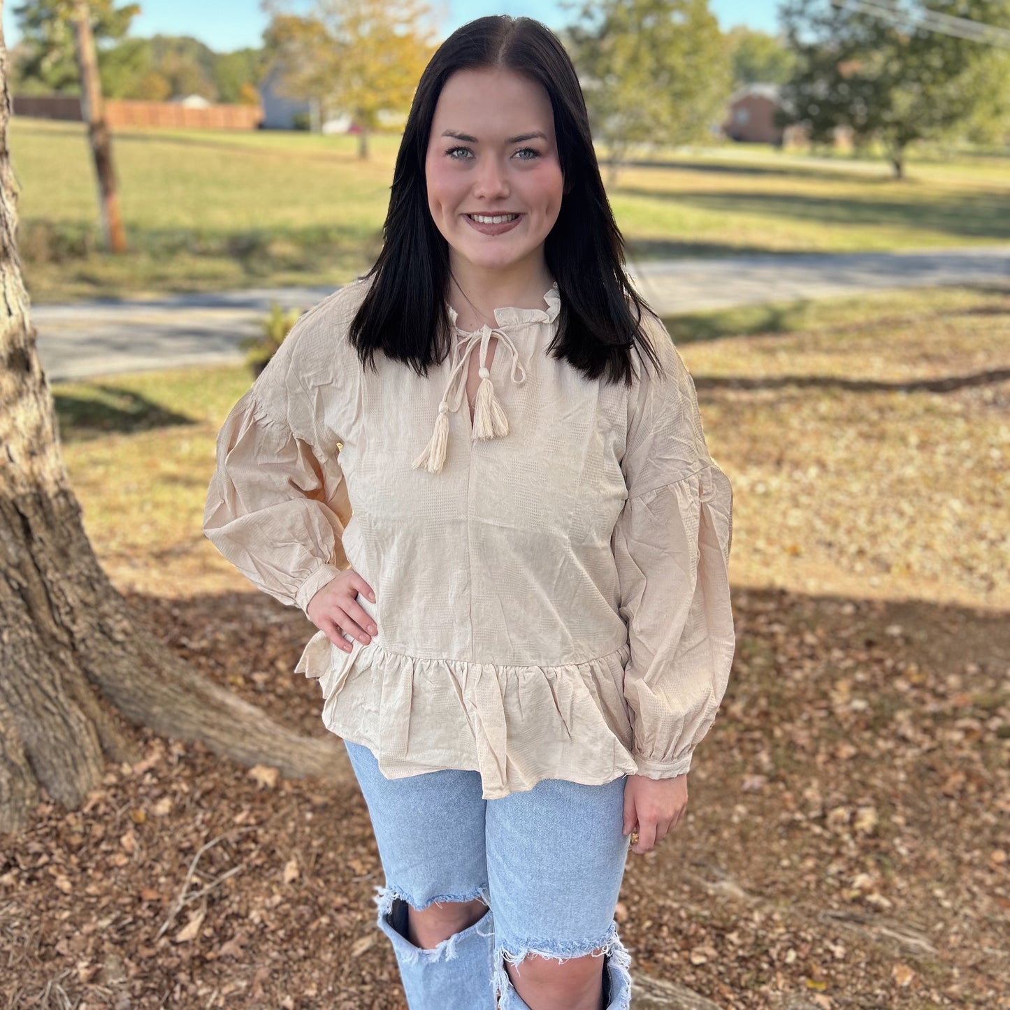 Umgee Babydoll Top, Stone