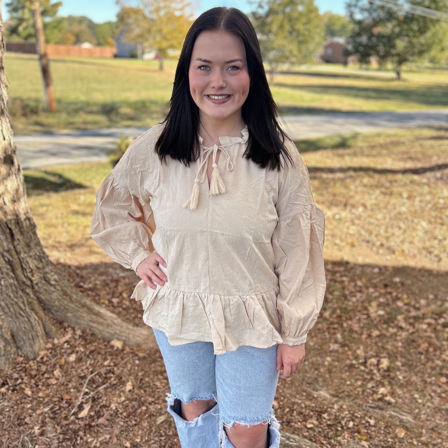 Umgee Babydoll Top, Stone