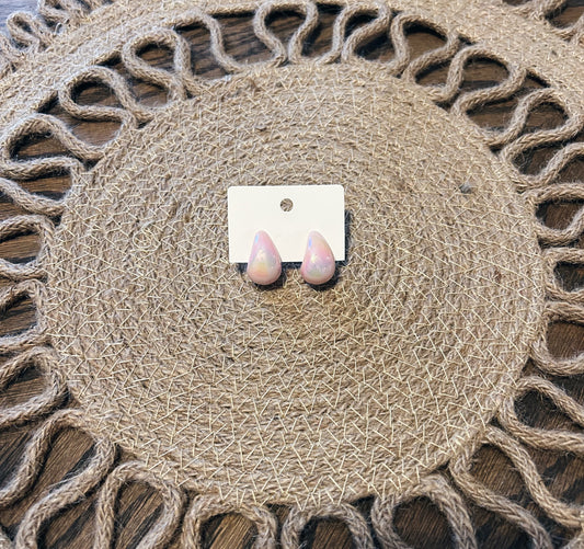 Iridescent Teardrop Hoops, Light Pink