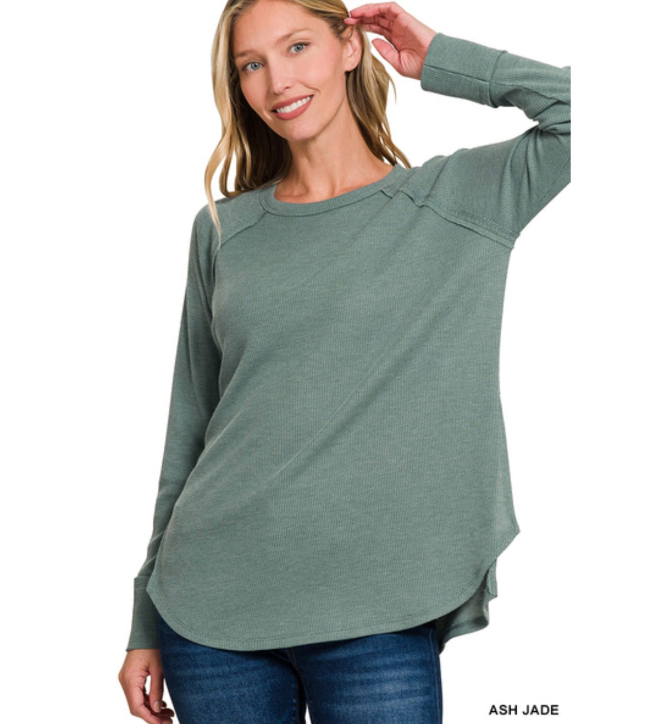 Julie Baby Waffle Top, Ash Jade