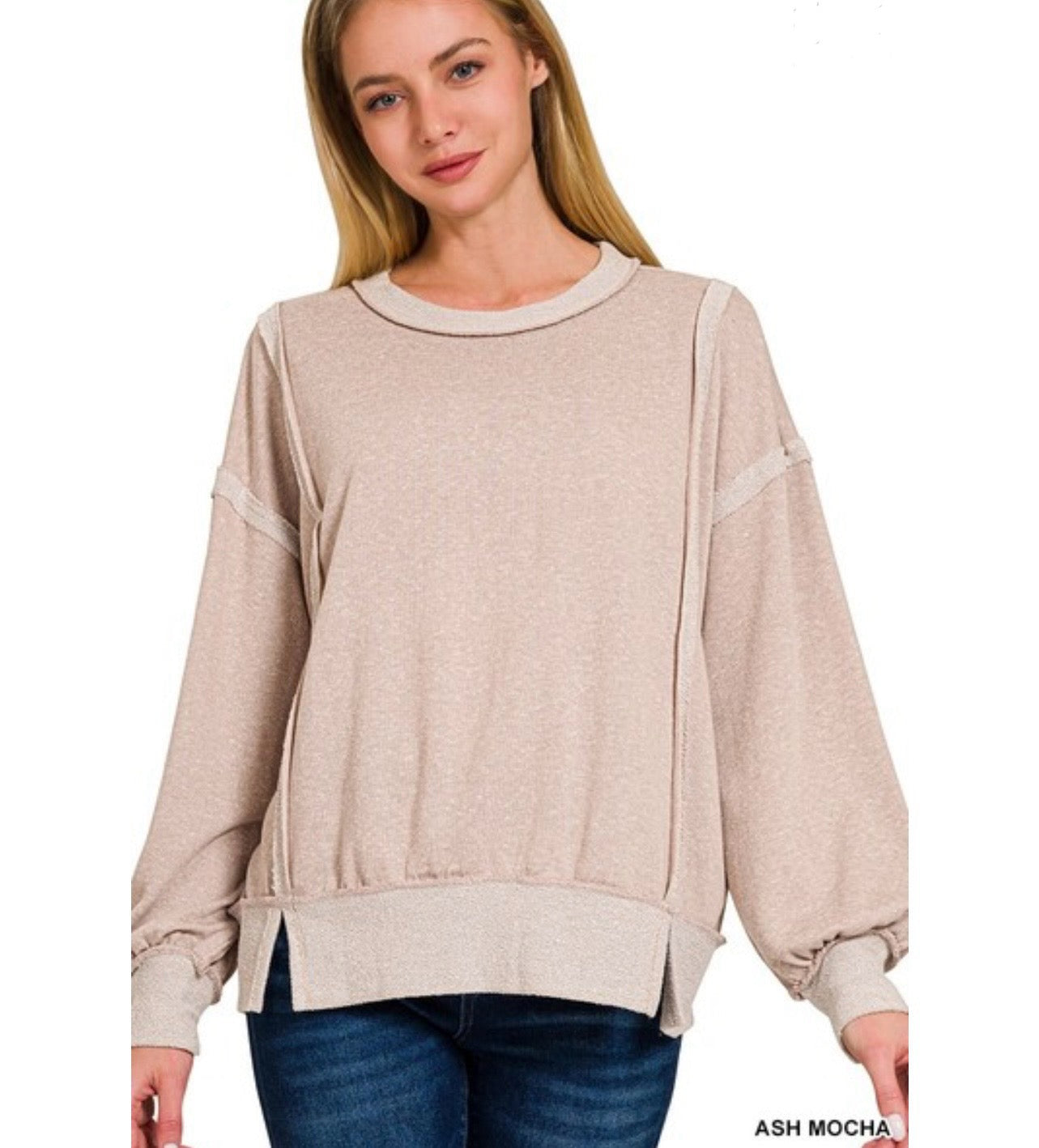 Kathryn Exposed Seam Sweatshirt, Ash Mocha