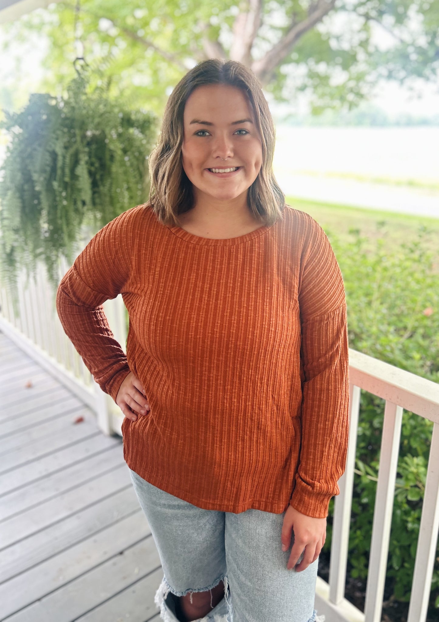 Brittany Ribbed Knit Top, Sunset