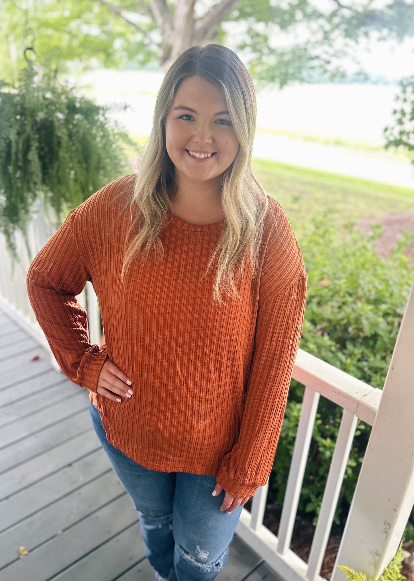 Brittany Ribbed Knit Top, Sunset