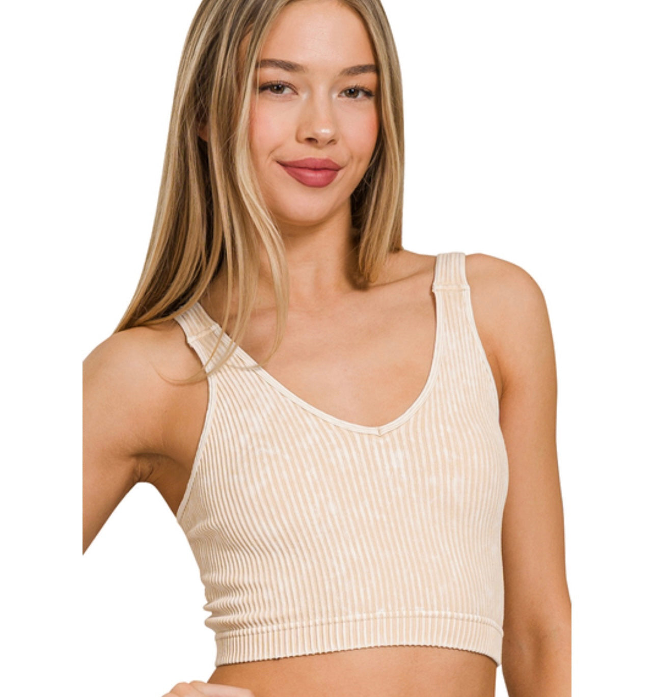 Keely Ribbed Tank/Bralette, Sand Beige