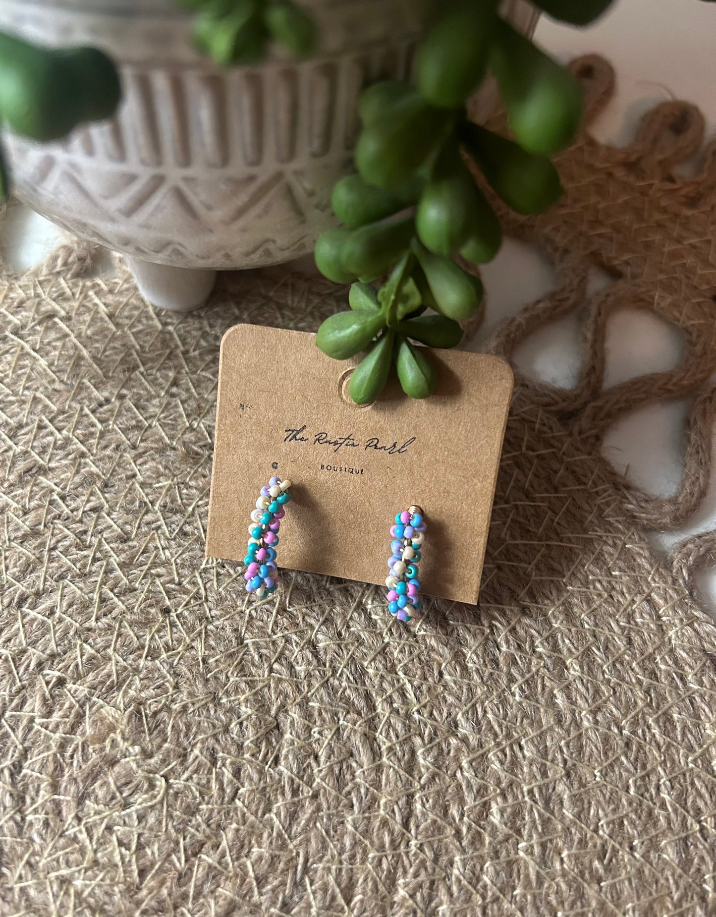 Victoria Mixed Beaded Hoop Earrings, Purple