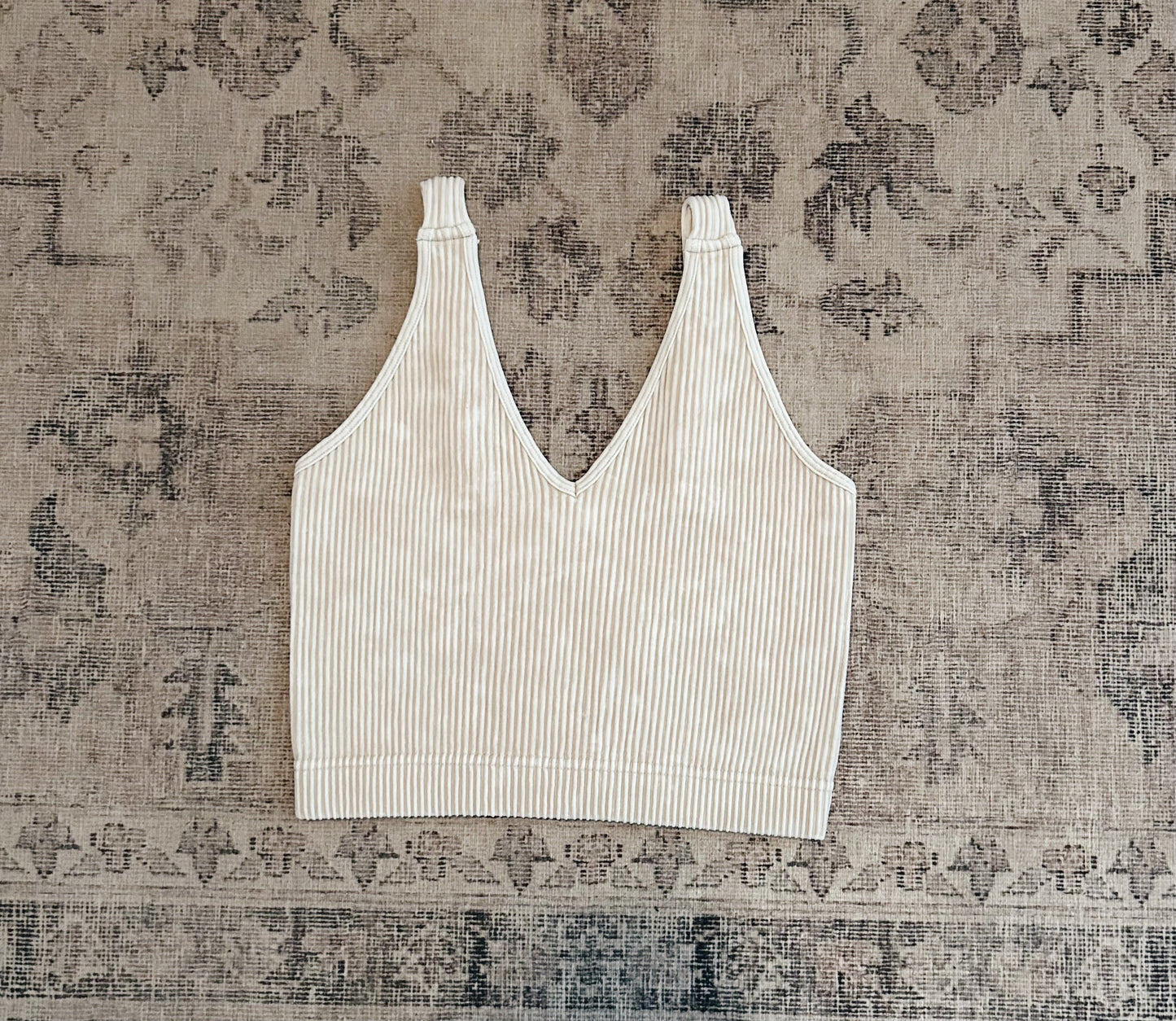 Keely Ribbed Tank/Bralette, Sand Beige