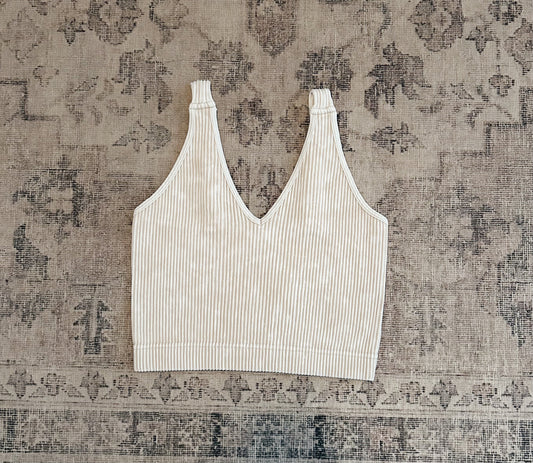 Keely Ribbed Tank/Bralette, Sand Beige