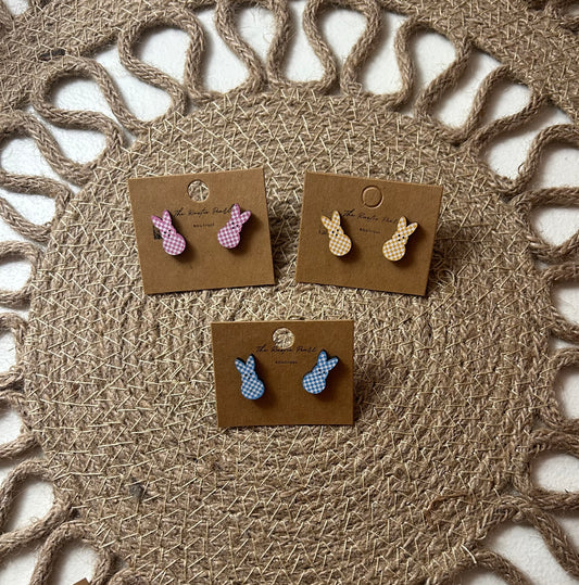 Gingham Easter Bunny Studs