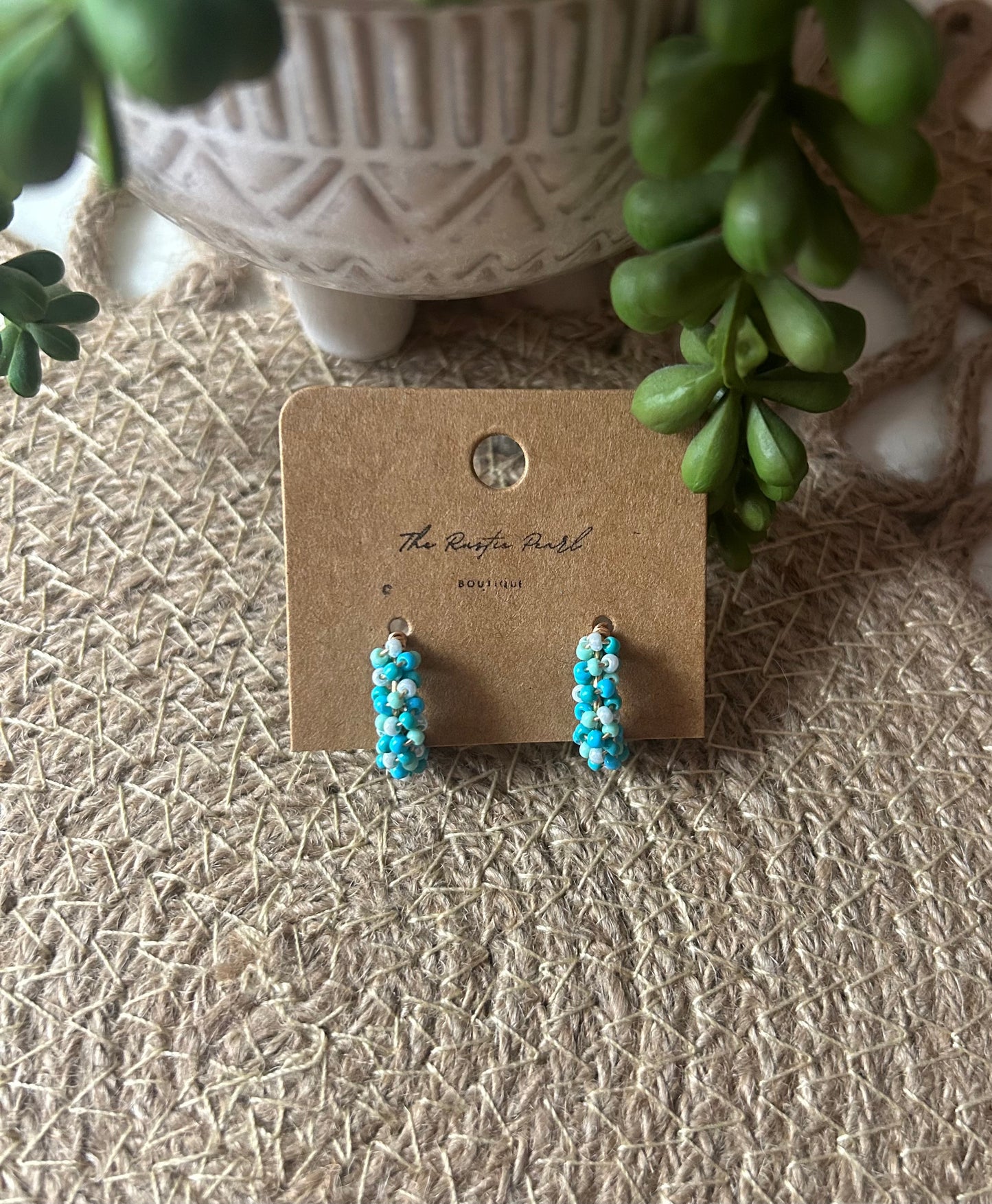 Victoria Mixed Beaded Hoop Earrings, Blue