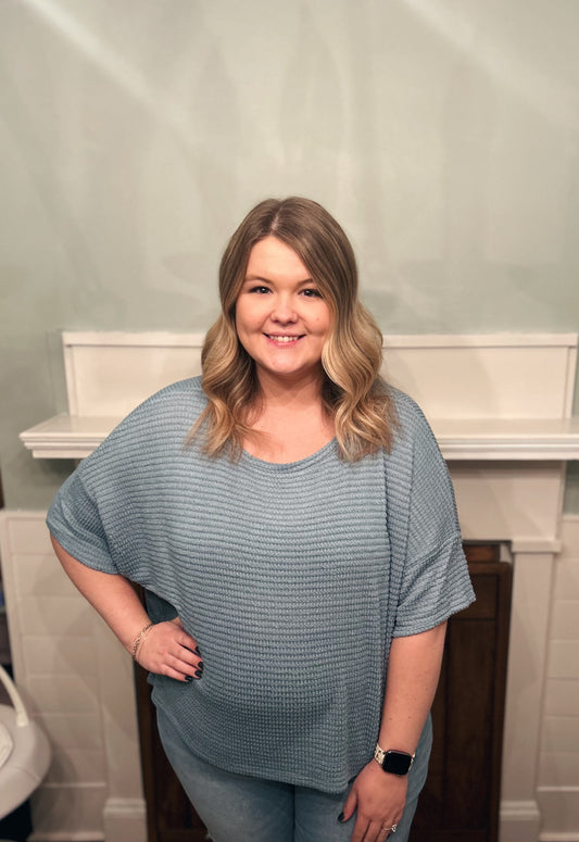 Nicole Jacquard Top, Dusty Teal