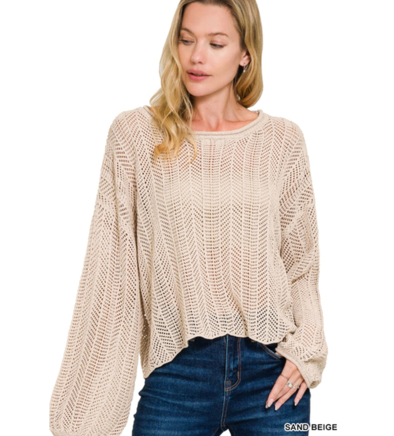 Autumn Open Knit Sweater, Sand Beige