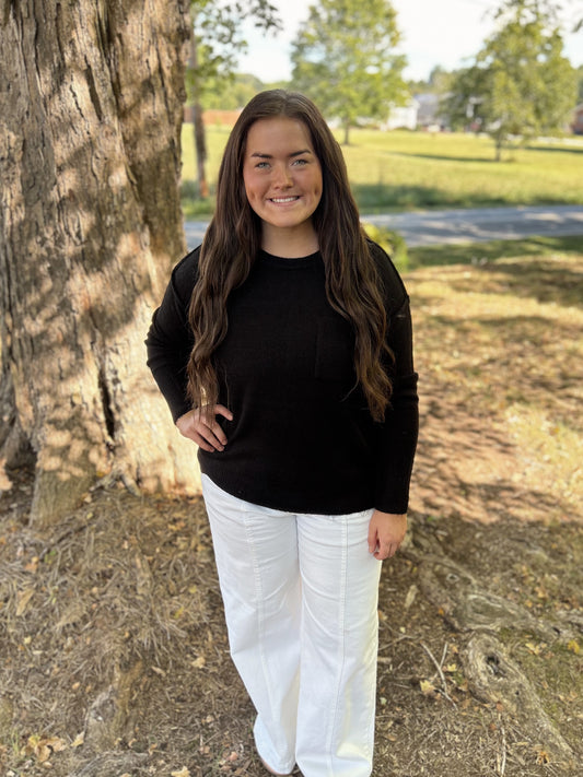 Black Cozy Pocket Sweater