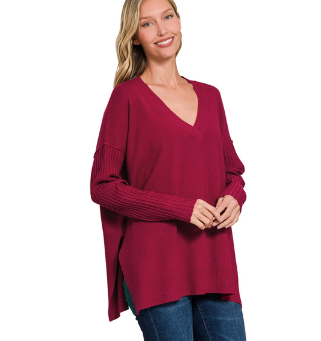 Wendy V Neck Sweater, Cabernet