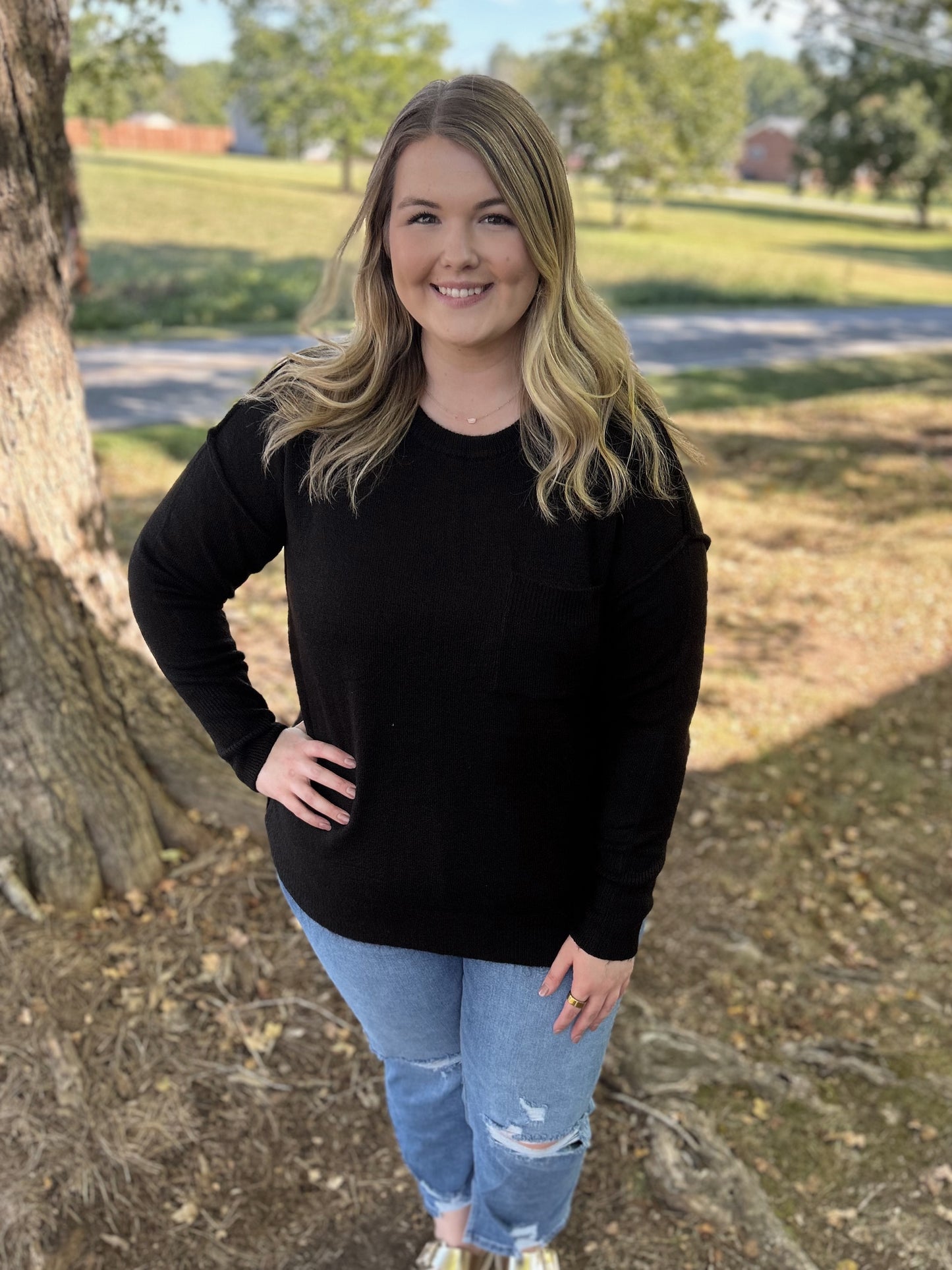 Black Cozy Pocket Sweater