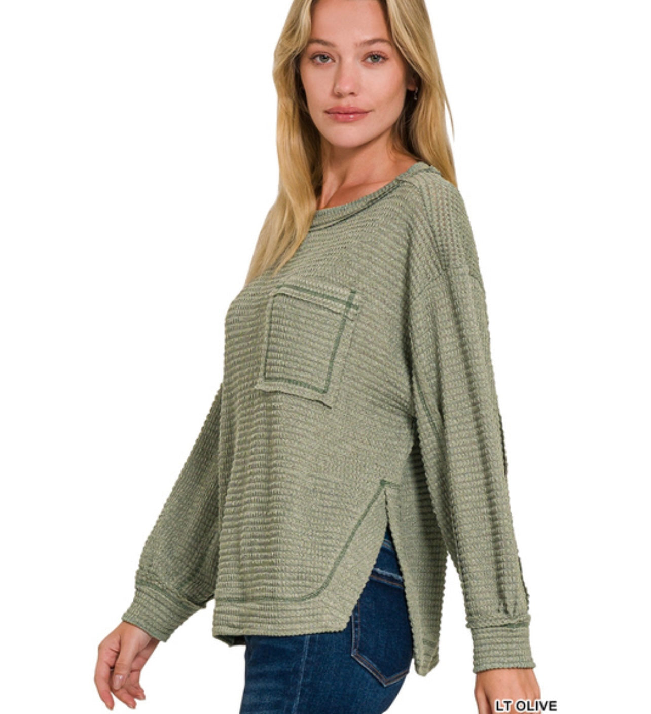 Misty Side Slit Top, Light Olive