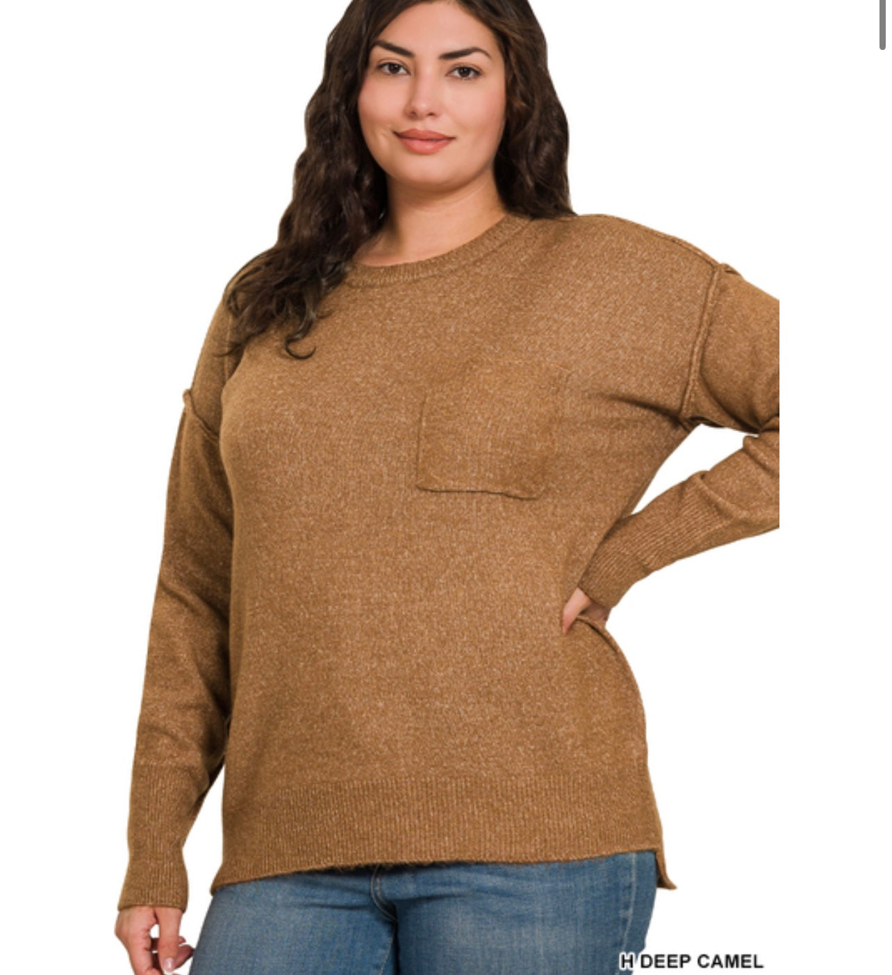 Kate Round Neck Sweater, Heather Deep Camel