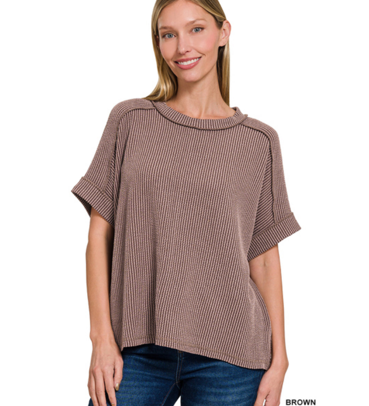 Kenzie Corded Rib Top, Brown