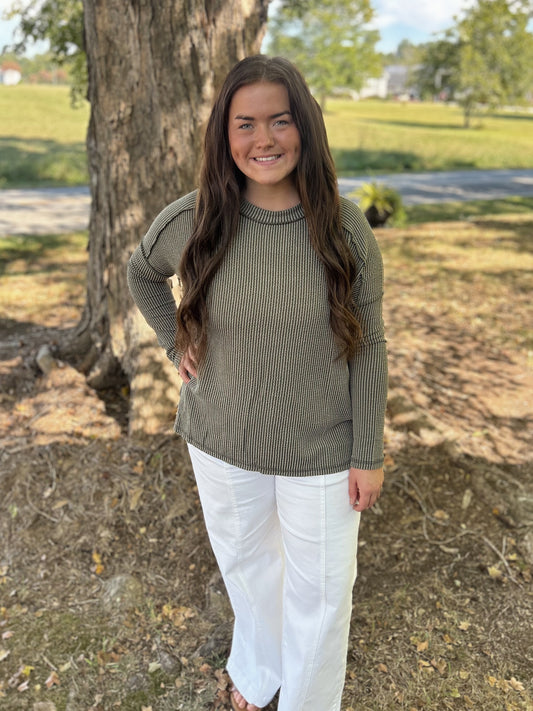 Effortless Ribbed Top, Olive