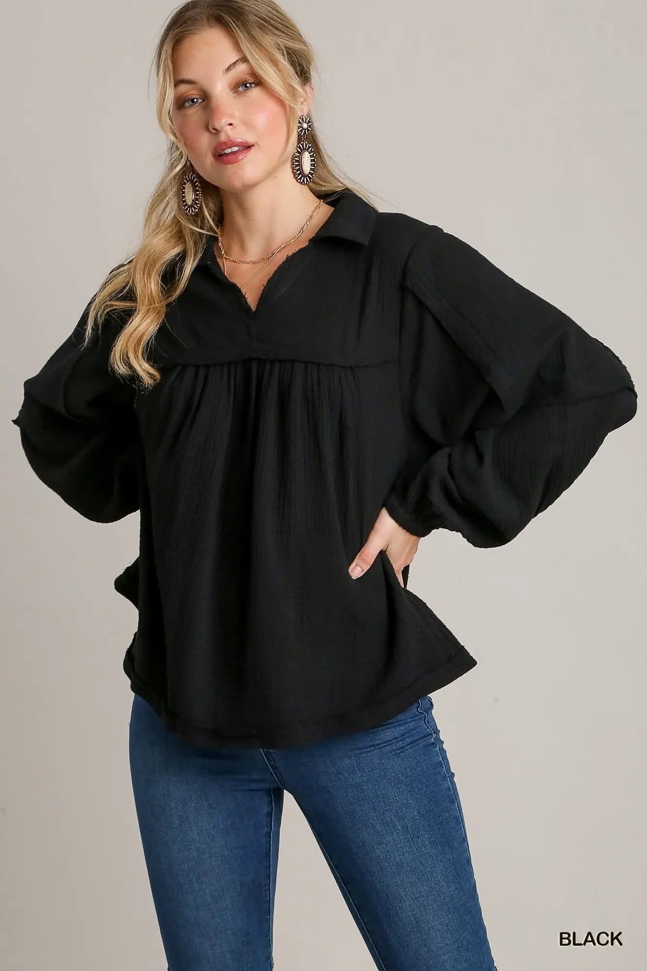 Umgee Cotton Gauze Top, Black