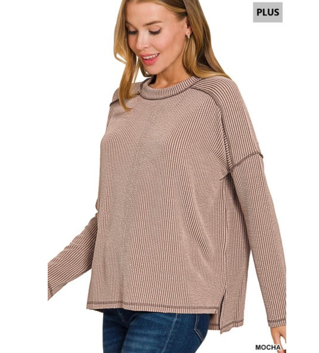 Comfort Ribbed Boat Neck Top, Mocha