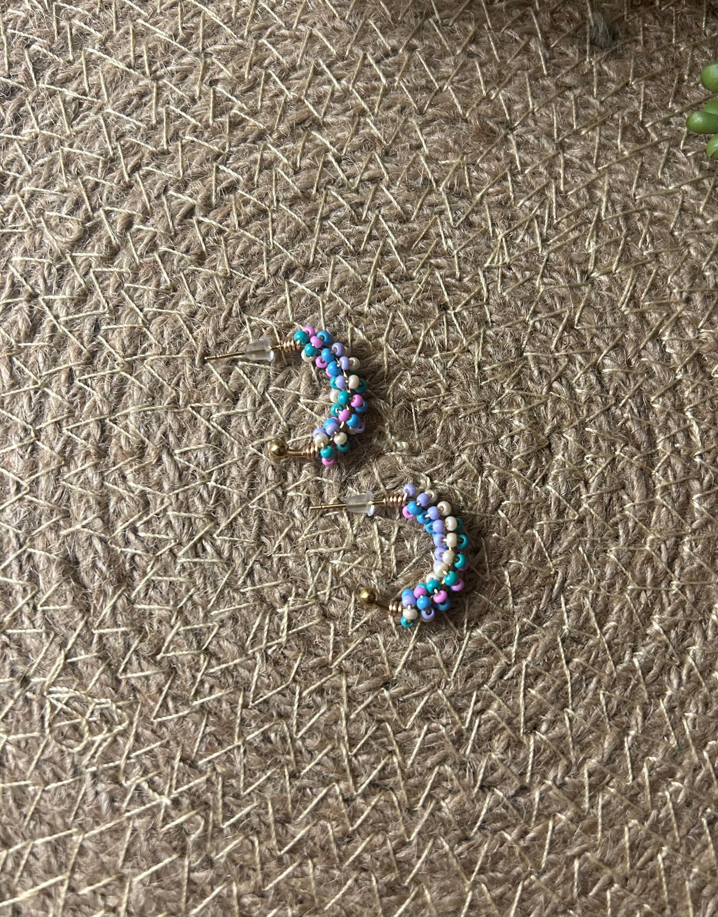 Victoria Mixed Beaded Hoop Earrings, Purple