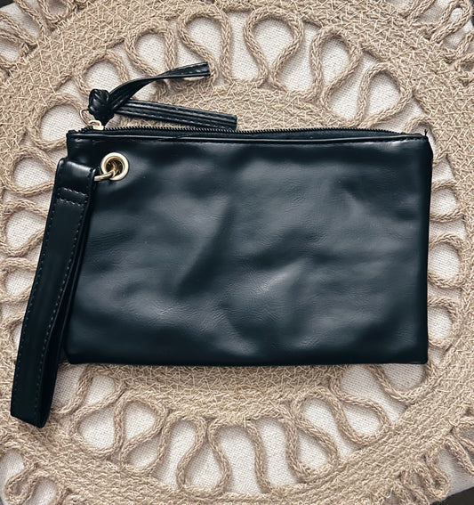 Black Leather Wristlet