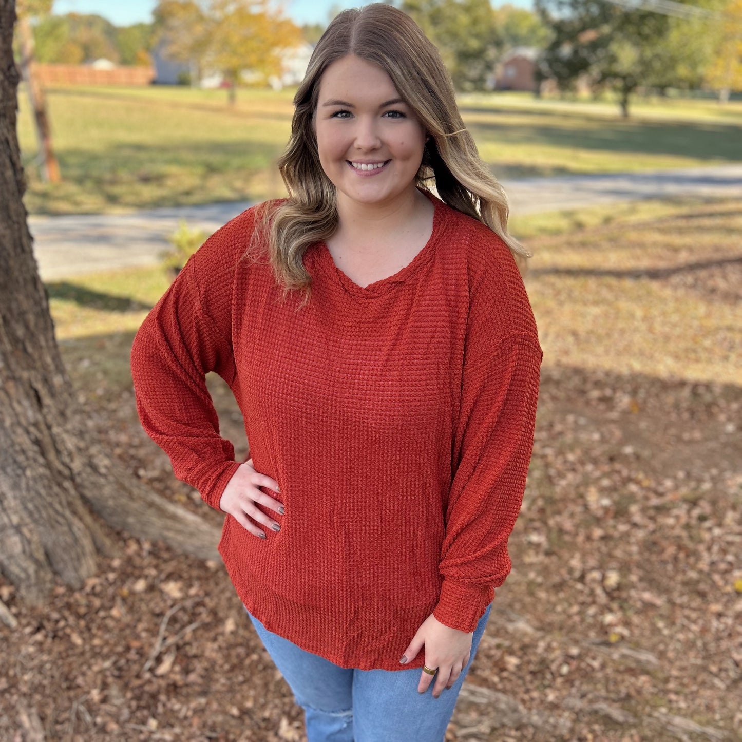 Umgee Waffle Knit Top, Sunset