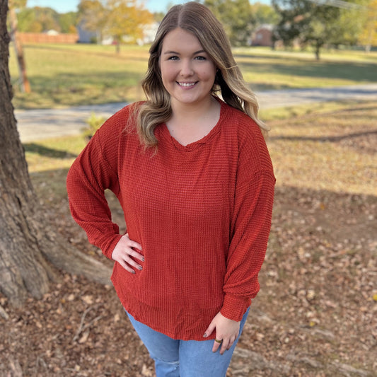 Umgee Waffle Knit Top, Sunset