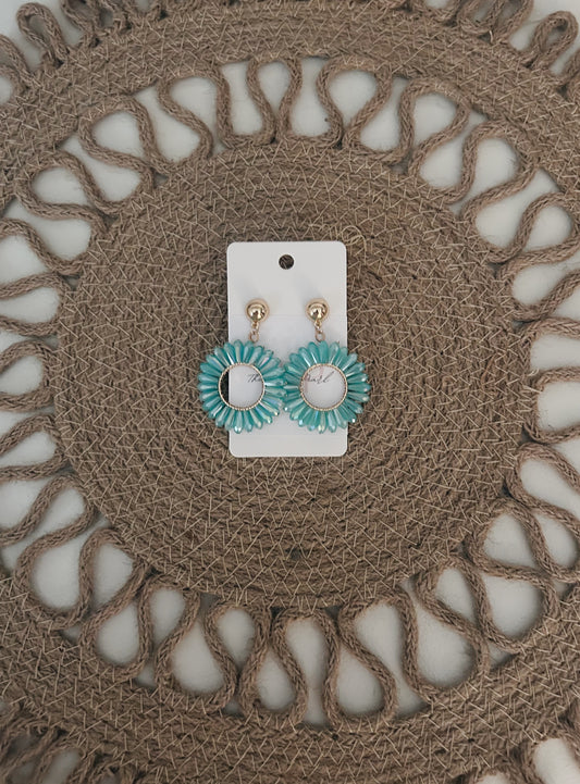 Bead Flower Earrings, Blue