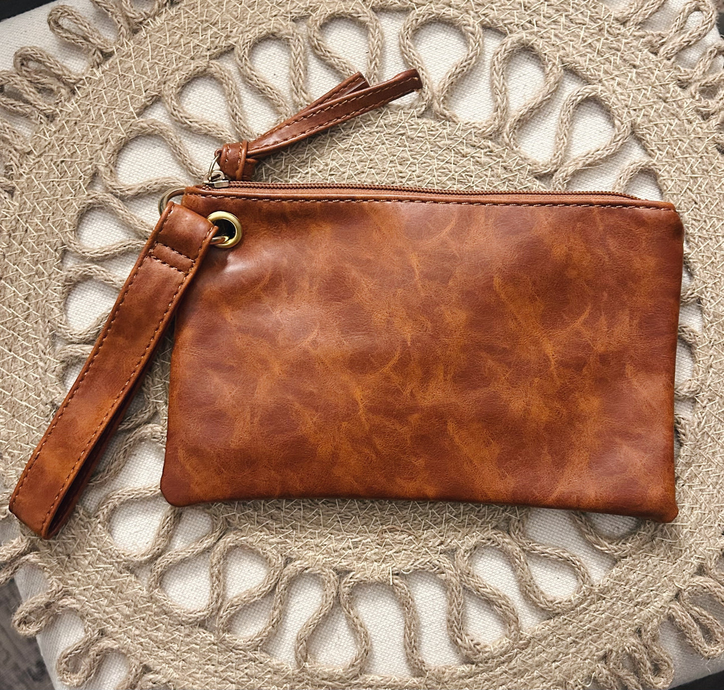 Brown Leather Wristlet