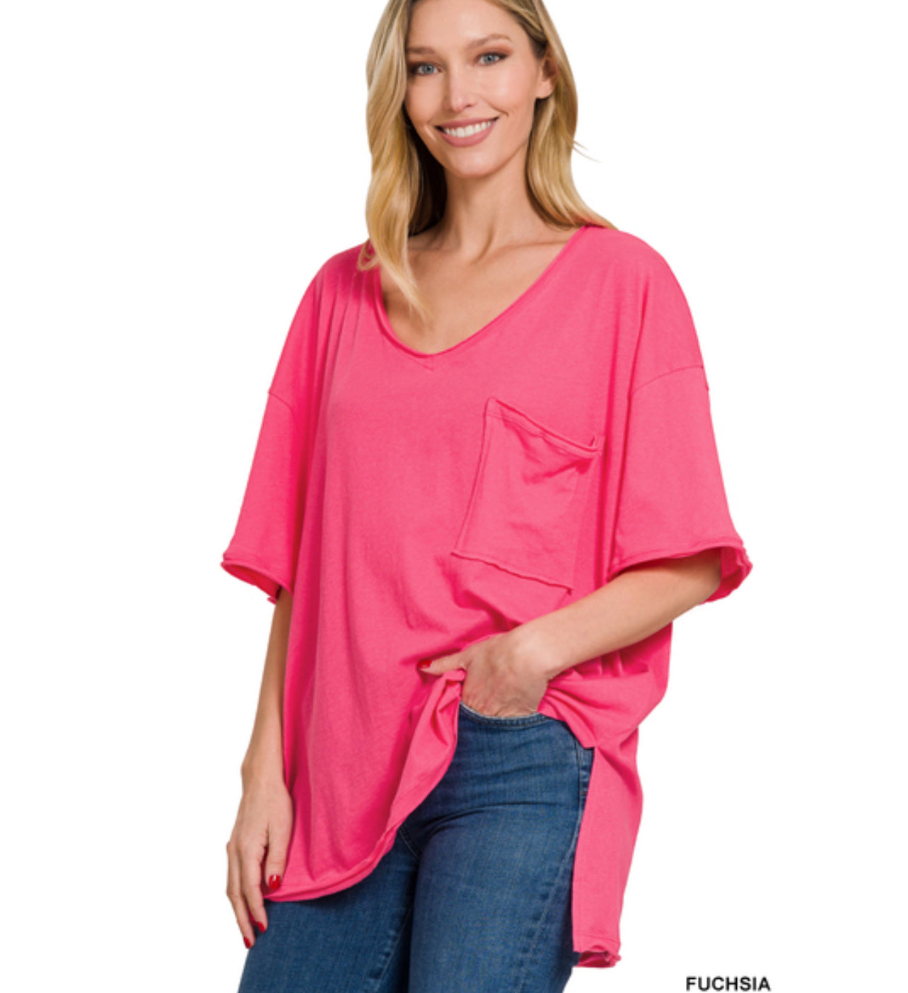 Ashley Oversized Raw Edge Top, Fuchsia