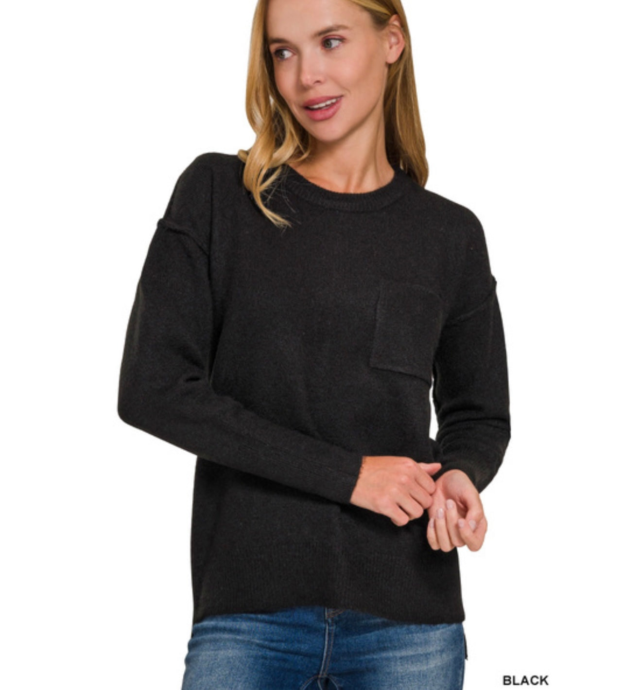 Black Cozy Pocket Sweater